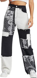 WDIRARA Women's High Waisted Wide Leg Jeans - Printed Casual Baggy Denim Pants, No Stretch, Size Small - View #8